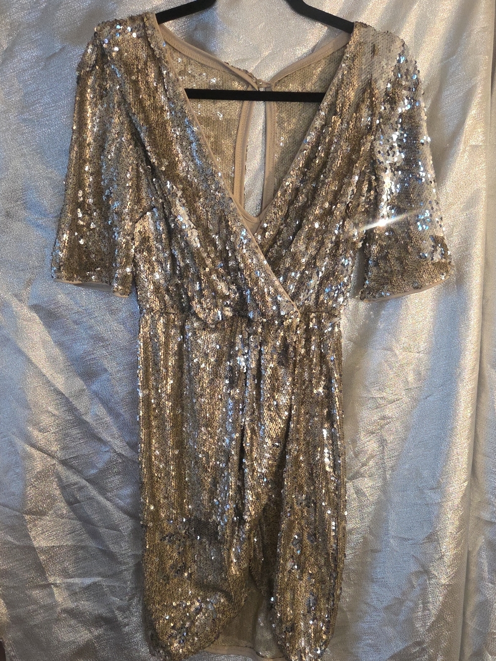 Gold Sequin Wrap Dress - Elegant Evening Party Dress